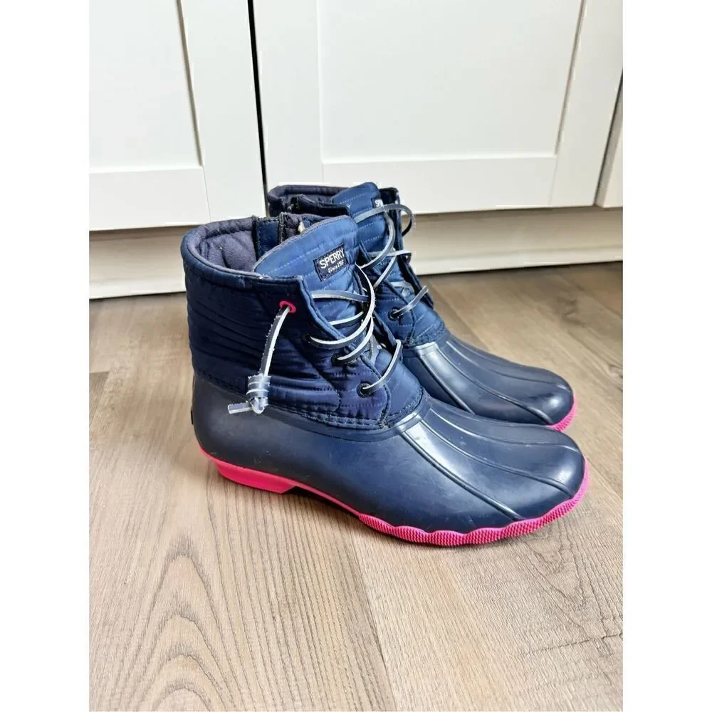Sperry Girls Saltwater Rain Boot Navy Size 6M Big Kids Rubber Outdoors